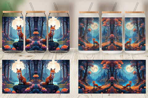 Glass Can Moonlit Woodland Fox Sublimation artnoy 