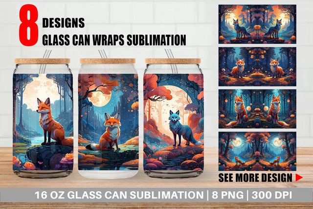 Glass Can Moonlit Woodland Fox Sublimation artnoy 