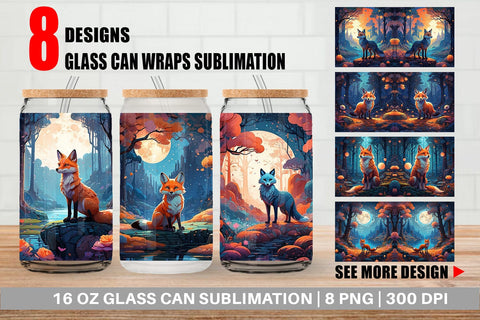 Glass Can Moonlit Woodland Fox Sublimation artnoy 