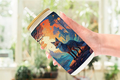 Glass Can Moonlit Woodland Fox Sublimation artnoy 