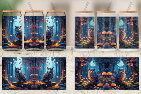 Glass Can Moonlit Woodland Owl Sublimation artnoy 