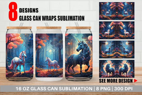 Glass Can Moonlit Woodland Unicorn Sublimation artnoy 