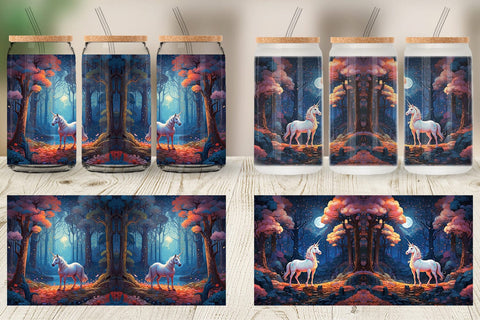 Glass Can Moonlit Woodland Unicorn Sublimation artnoy 