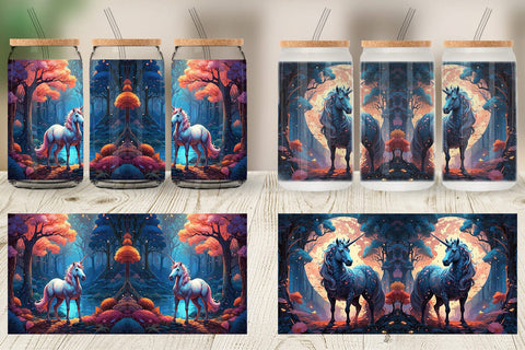 Glass Can Moonlit Woodland Unicorn Sublimation artnoy 