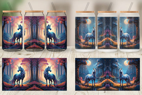 Glass Can Moonlit Woodland Unicorn Sublimation artnoy 