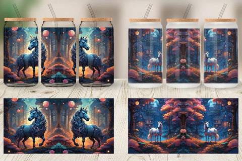 Glass Can Moonlit Woodland Unicorn Sublimation artnoy 
