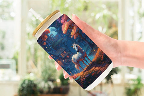 Glass Can Moonlit Woodland Unicorn Sublimation artnoy 