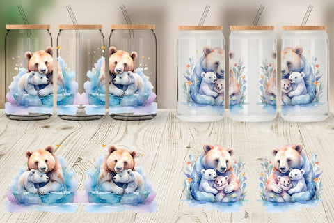 Glass Can Mothers Day Bear Sublimation artnoy 