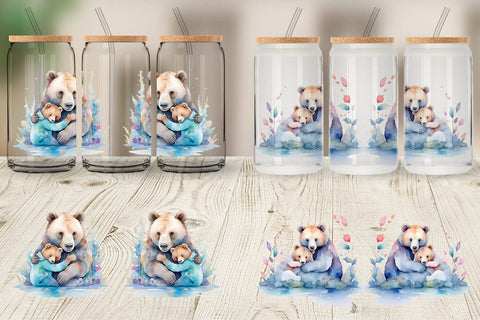 Glass Can Mothers Day Bear Sublimation artnoy 