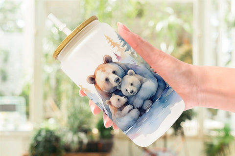 Glass Can Mothers Day Bear Sublimation artnoy 