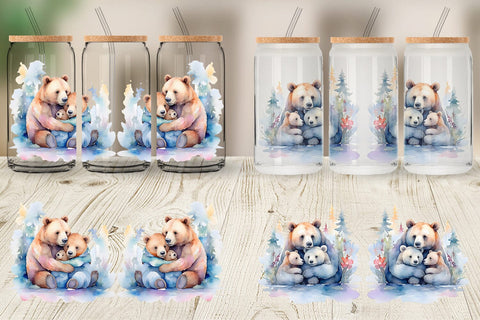 Glass Can Mothers Day Bear Sublimation artnoy 