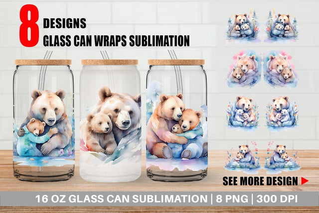 Glass Can Mothers Day Bear Sublimation artnoy 