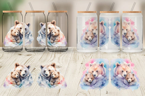 Glass Can Mothers Day Bear Sublimation artnoy 