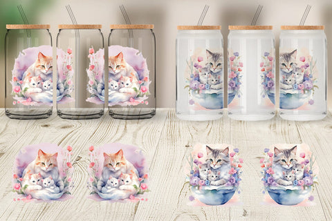 Glass Can Mothers Day Cat Sublimation artnoy 