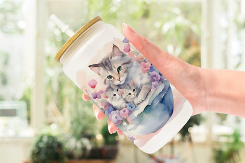 Glass Can Mothers Day Cat Sublimation artnoy 