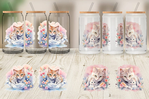 Glass Can Mothers Day Cat Sublimation artnoy 
