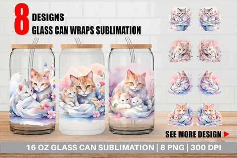 Glass Can Mothers Day Cat Sublimation artnoy 