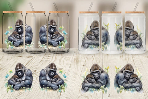 Glass Can Mothers Day Gorilla Sublimation artnoy 