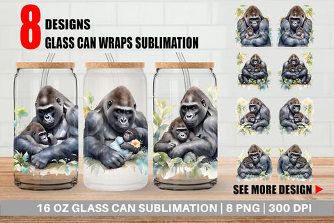 Glass Can Mothers Day Gorilla Sublimation artnoy 