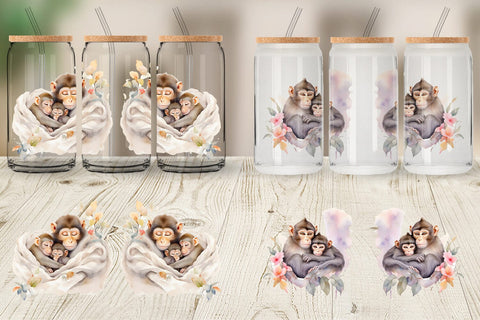 Glass Can Mothers Day Monkey Sublimation artnoy 