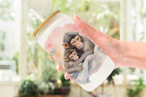 Glass Can Mothers Day Monkey Sublimation artnoy 