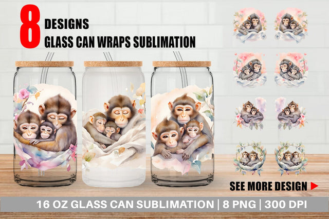 Glass Can Mothers Day Monkey Sublimation artnoy 