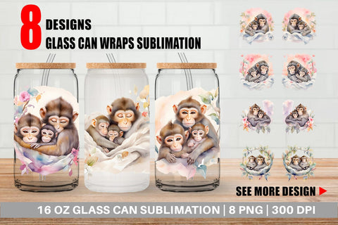Glass Can Mothers Day Monkey Sublimation artnoy 