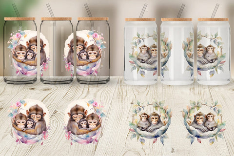 Glass Can Mothers Day Monkey Sublimation artnoy 