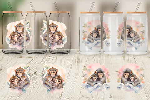 Glass Can Mothers Day Monkey Sublimation artnoy 