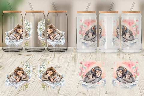 Glass Can Mothers Day Monkey Sublimation artnoy 