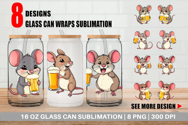 Glass Can Mouse Beer Day Sublimation artnoy 