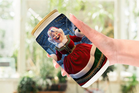 Glass Can Mrs. Santa Claus Sublimation artnoy 