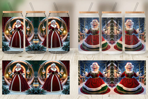 Glass Can Mrs. Santa Claus Sublimation artnoy 