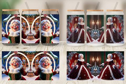 Glass Can Mrs. Santa Claus Sublimation artnoy 