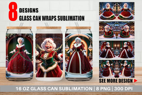 Glass Can Mrs. Santa Claus Sublimation artnoy 