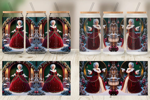 Glass Can Mrs. Santa Claus Sublimation artnoy 