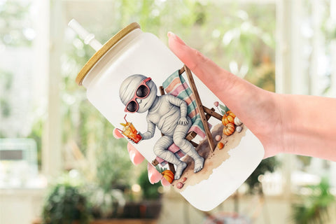Glass Can Mummy Beach Holiday Sublimation artnoy 