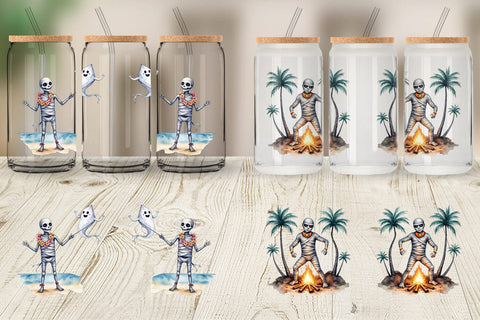 Glass Can Mummy Beach Holiday Sublimation artnoy 