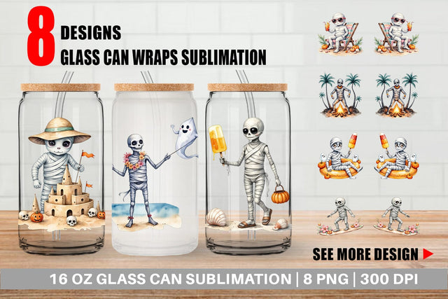 Glass Can Mummy Beach Holiday Sublimation artnoy 