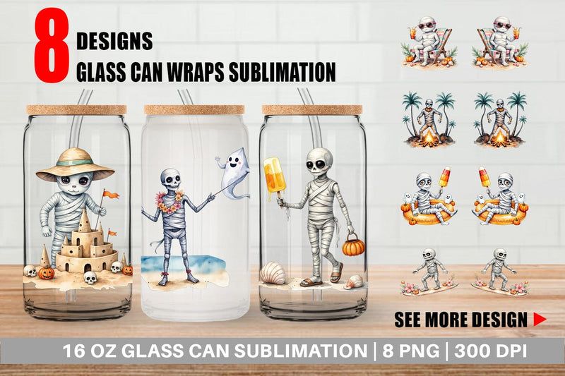 Glass Can Mummy Beach Holiday Sublimation artnoy 