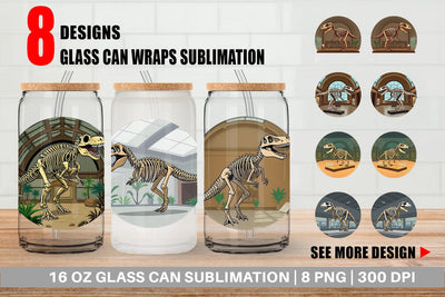Glass Can Museum Dino Skeleton Sublimation artnoy 