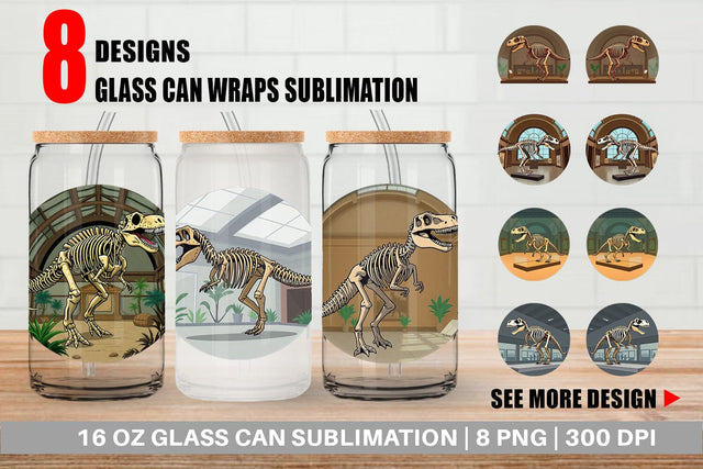 Glass Can Museum Dino Skeleton Sublimation artnoy 