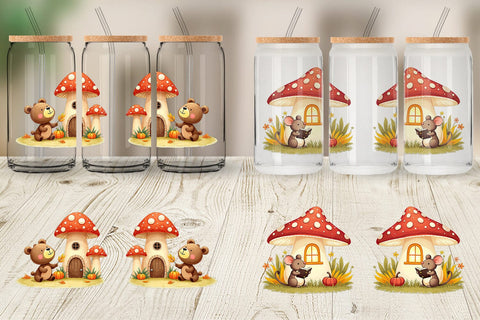Glass Can Mushroom Forest Friends Sublimation artnoy 