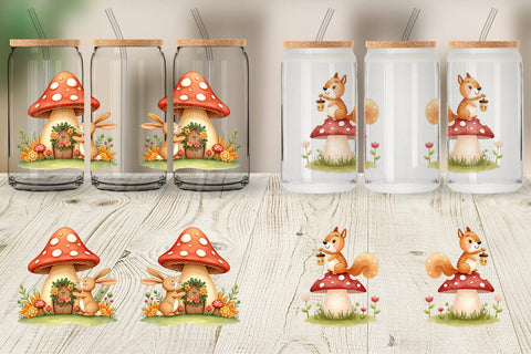 Glass Can Mushroom Forest Friends Sublimation artnoy 