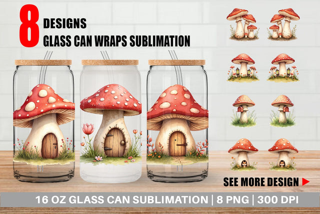 Glass Can Mushroom Homes Sublimation artnoy 