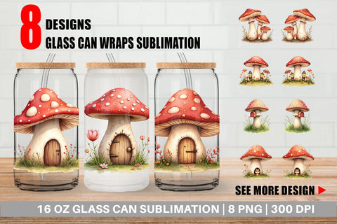 Glass Can Mushroom Homes Sublimation artnoy 