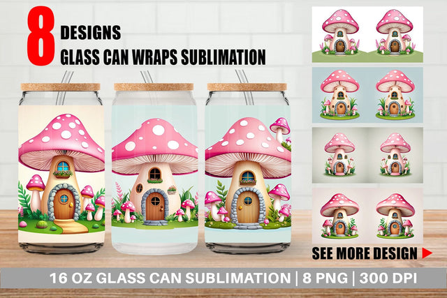 Glass Can Mushroom House Sublimation artnoy 