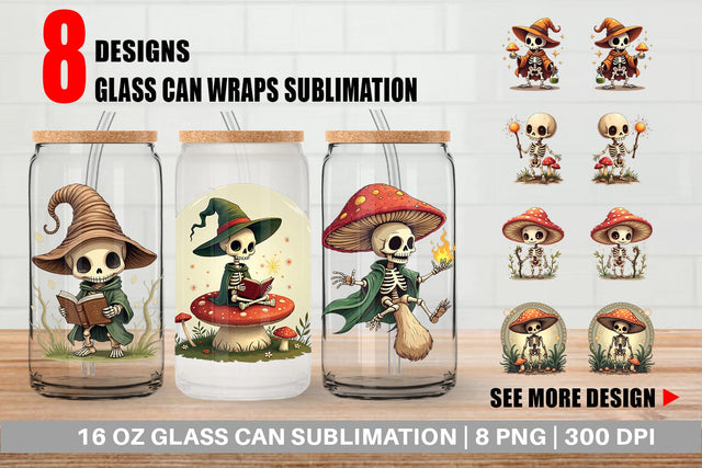 Glass Can Mushroom Mage Skeletons Sublimation artnoy 