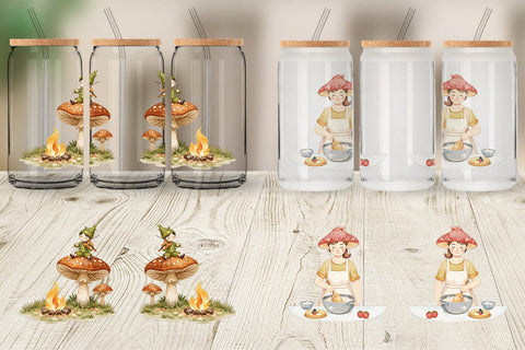 Glass Can Mushroom Village Friends Sublimation artnoy 