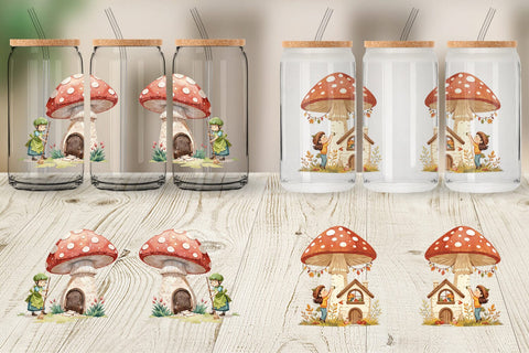 Glass Can Mushroom Village Friends Sublimation artnoy 
